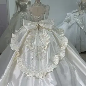 Factory <span class=keywords><strong>Outlet</strong></span> Jancember XS046 hermosos <span class=keywords><strong>vestidos</strong></span> de novia de cumpleaños con cuello cuadrado de satén con lazo - Product Image 6