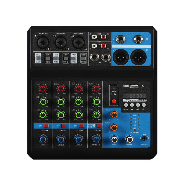5-way Computer Recording Without Driver Sound Card for Mixing Console Live Streaming Stage Blue-tooth, USB DJmixer Mixer