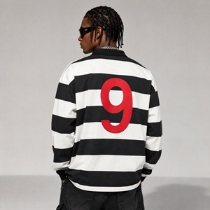 Polo à manches longues rayé pour homme, style streetwear, col brodé avec logo numérique - Product Image 2