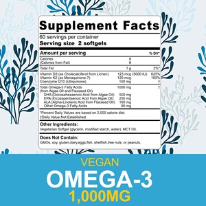 Gélules végétaliennes Oméga-3 à prix de gros avec DHA, Vitamine D3 et K2 – Complément pour des niveaux sains de DHA, de Vitamine D3 et de Vitamine K2, favorisant la santé de la peau, des articulations et de la vision - Product Image 2