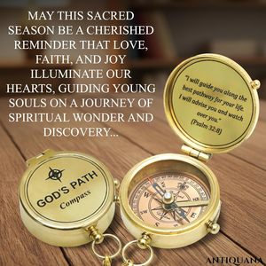 Boussole de poche nautique en laiton gravée, finition dorée, cadeau religieux portable pour la communion, la confirmation, le baptême, pour adolescents, avec boîte - Product Image 2