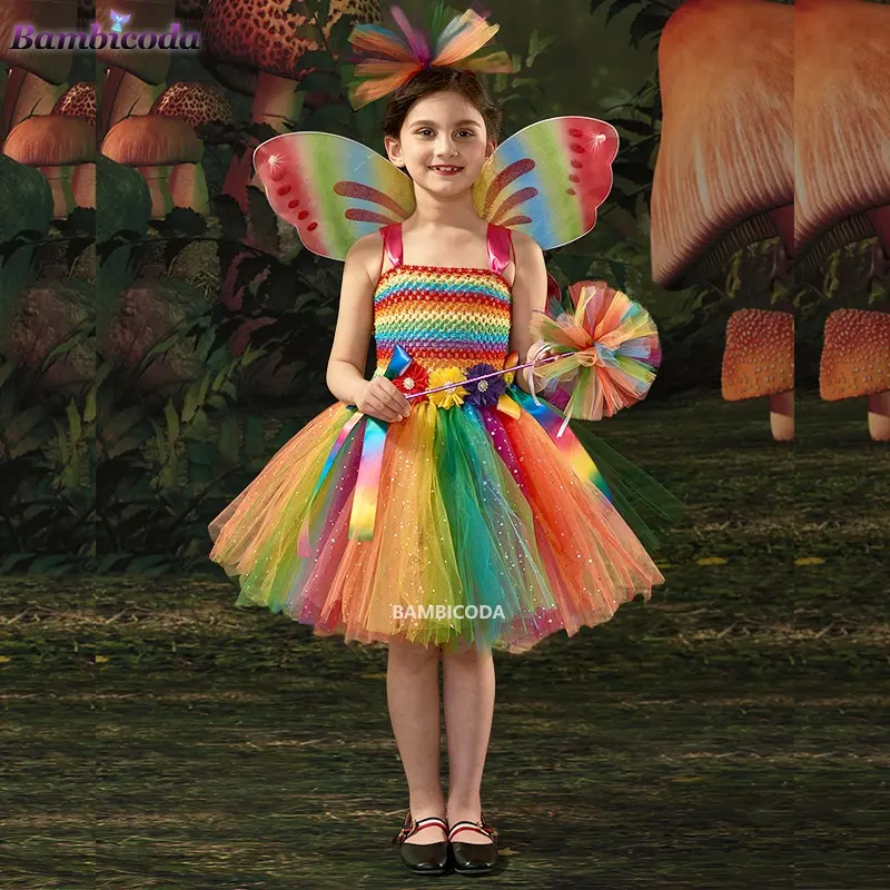 2023 Fairy Princess Kleider für Mädchen Pastell Geburtstags feier Kostüme Kinder Schmetterling Flügel Kostüm Set Halloween Tutu Outfit