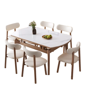 Sintered Stone Solid Wood Dining <strong>Table</strong> cat Ears Design square and Round Dual-use Light Luxury <strong>Style</strong> Dining <strong>Table</strong> <strong>Set</strong> - Product Image 1