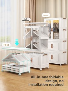 Guarda-Roupa Infantil Desmontável de Plástico com Rodas, Armário Dobrável Simples/Duplo para Roupas Infantis, Móvel para Casa - Product Image 4