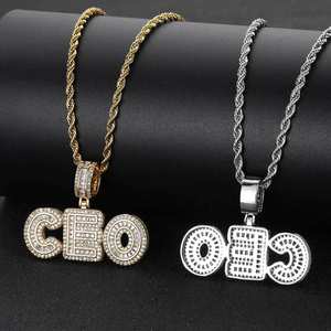 Collier tendance unisexe hip-hop, bijoux <span class=keywords><strong>de</strong></span> personnalité, micro-incrusté <span class=keywords><strong>de</strong></span> zircon, pendentif lettre diamanté - Product Image 6