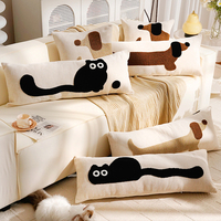 Coussins de canapé brodés personnalisables, housse de coussin longue avec motif de chat de dessin animé mignon, coussin long extra-large avec motif de chien