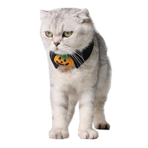 Decoraciones para mascotas pequeñas de Halloween <span class=keywords><strong>Collar</strong></span> de pajarita de calabaza negra para gatos y perros Patrón sólido hecho de poliéster - Product Image 1