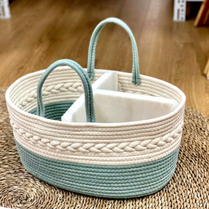 Spacious Nursery Baby Diaper Caddy Basket Natural Seagrass and Cotton Rope for Nursery Home Decorations - Product Image 1