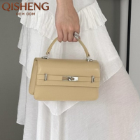 Sacs à bandoulière en cuir véritable de haute qualité, grande capacité, sac à main de luxe pour femme, sac carré avec fermoir, poignée supérieure, sacs bandoulière