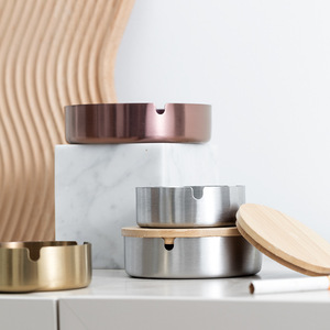 Stainless Steel <b>Ashtray</b> Round Minimalist Design Large Size For Home And Commercial Use - Product Image 2