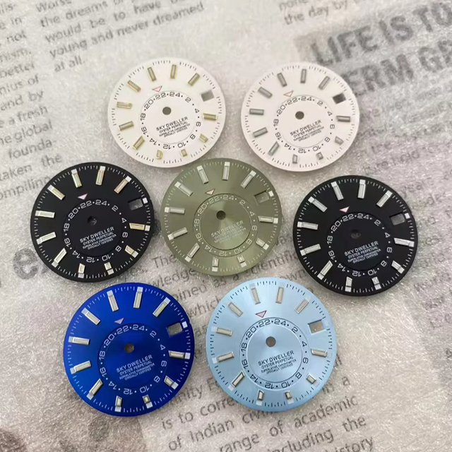 New 28.5mm  Sky D-weller Watch Dial with Green Luminous Suitable for NH35 Movement
