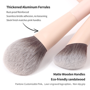 Juego de Brochas de Maquillaje de 12 Piezas de Alta Calidad, Color Rosa Claro, Pelo Sintético, Mango de Madera Mate, Logotipo Personalizado, <span class=keywords><strong>para</strong></span> Rostro y Corrector - Product Image 4