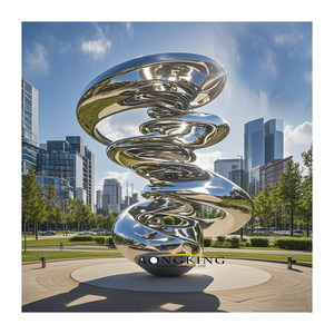 Grande sculpture d'escalier en spirale moderne en acier inoxydable, artisanat métallique abstrait, statue d'art en forme d'escalier tourbillon - Product Image 2