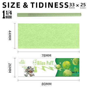 Papier à rouler Alien Puff 1 1/4, gomme naturelle, combustion lente, premium, ultra fin, vert, sans OGM, design personnalisé accepté. - Product Image 3