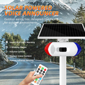 Painel Solar Voz Alarme 130dB Cão Barking Gunshot Com Luz Estroboscópica e Sensor Infravermelho <span class=keywords><strong>Detector</strong></span> <span class=keywords><strong>Outdoor</strong></span> Luz de Advertência OEM Voz - Product Image 1