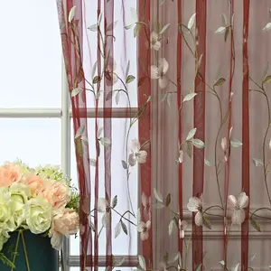 <span class=keywords><strong>Cortinas</strong></span> de ventana transparentes <span class=keywords><strong>bordadas</strong></span> florales para sala de estar país rústico gasa tul para niñas dormitorio puerta corredera de vidrio WP274 - Product Image 6