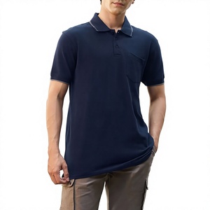 Chemise piqué respirante bleu marine à manches courtes pour homme, couleur unie, style décontracté, vente chaude, directement de l'usine, vente en gros - Product Image 3
