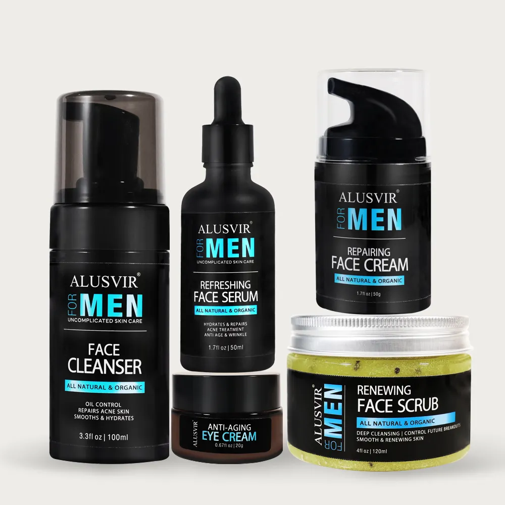 Private Label Men Skin Care prodotti biologici viso Anti invecchiamento Acne detergente viso siero idratante crema per gli occhi Scrub Set per la cura della pelle