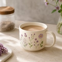 Tasses à fleurs en céramique de luxe en gros, style pastoral nordique, 400 ml, porcelaine réutilisable, grande capacité, écologique, lave-vaisselle