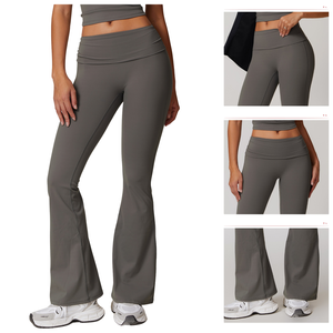 Pantalon de yoga bootcut taille haute pour femme Leggings d'entraînement extensibles à jambe évasée Bas de vêtements de sport solides Collants taille moyenne - Product Image 4