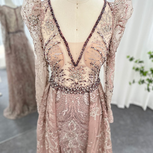 Jancember SCZ200 elegante de manga larga con cuello en V vestidos de fiesta de noche para mujer - Product Image 4
