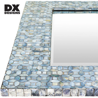 Miroir décoratif carré en mosaïque DX Designs, cadre en carreaux de coquillages bleus et blancs, miroir mural pour salle de bain, décoration intérieure