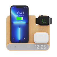 Chargeur sans fil 4-en-1 en bois de noyer et bambou, 15W à charge rapide, avec minuteur, motif grain de bois écologique – Nouveauté très prisée