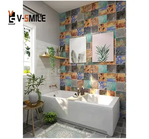セメントタイルアート磁器スクエア手作り塗装花バスルーム壁石の装飾柔軟なセメントタイル