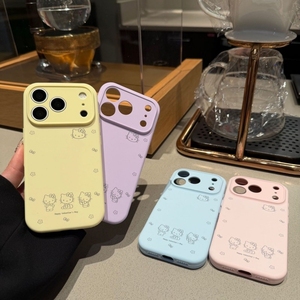 เคสโทรศัพท์มือถือลายการ์ตูนคิตตี้สีพื้นน่ารัก สำหรับ iPhone 17 air 16 15 pro max  วัสดุซิลิโคน พิมพ์ลาย UV  ลายการ์ตูน  ฝาหลัง - Product Image 1