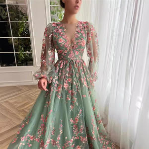 Trà Chiều dài <span class=keywords><strong>prom</strong></span> Dress chính thức hoa áo phồng tay áo dài thêu vải tuyn Evening Dresses - Product Image 2