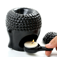 Brûleur d'aromathérapie en céramique fait main tête de Bouddha noir et blanc, porte-bougie à huiles essentielles, décoration d'intérieur Zen et bouddhiste
