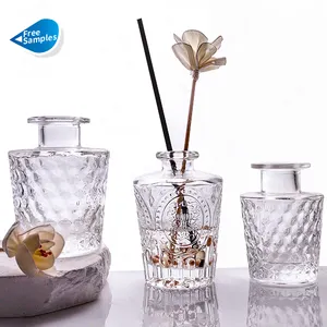 New Design 100ml 160ml Clear Round Carved Pattern Home Decoration Air Aroma Glass Diffuser Bottle