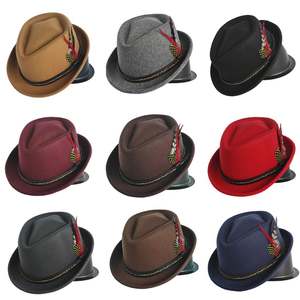 Chapeau Pork Pie Rétro pour Homme Britannique Automne-Hiver, Style Fedora Jazz avec Plume, Idéal pour Tenue Décontractée - Product Image 1