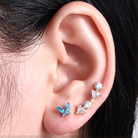 Piercing Papillon en Titane ASTM F136 avec Zircon pour Oreille, Tragus, Cartilage, Hélix – Bijou Corporel à Filetage Interne Tendance pour Femme