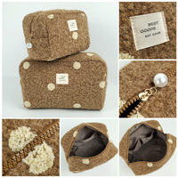 Sac à Makeup Eco Coloré Voyage Grand Jacquard Terry Rose Mignon Logo - Grande Capacité Zip