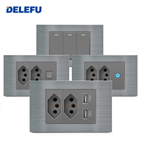 Prise murale DELEFU 118 de type barre durable - Prise USB domestique 10A/20A avec fiche brésilienne, finition aluminium brossé