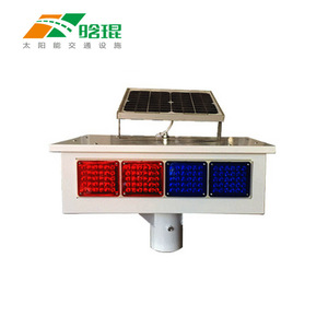 Solar Traffic Warning <b>Light</b> Red Blue Flashing LED Aluminum <b>Pole</b> Mount IP65 Outdoor - Product Image 1