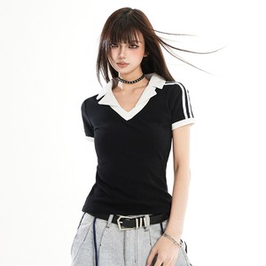 Camiseta de Manga Corta para Mujer, Estilo Y2K, Diseño Deportivo con Rayas y Logotipo, Anti-Pilling, Ecológica, Corte Ajustado, Verano 2026, Nueva - Product Image 2