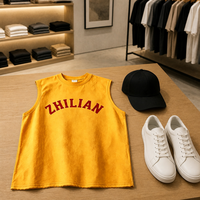 Camiseta sin mangas ZHILIAN con lavado ácido, efecto desgastado y borde sin rematar, para hombre, estilo muscle tee, cuello redondo, oversize, streetwear, 180 gramos, venta al por mayor, OEM