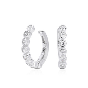 925 <b>Sterling</b> <b>Silver</b> Woman Fashion <b>Earring</b> Round Cut Clear Zircon <b>Huggie</b> Hoop <b>Earrings</b> Shiny Elegant Jewelry For Women Gift - Product Image 2