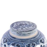 Pot à gingembre décoratif artisanal en porcelaine chinoise antique, peint à la main, motif poisson bleu et blanc, écologique et durable, pour table.