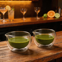 Bol à matcha en verre borosilicate à double paroi de style japonais, mélangeur à matcha avec bec verseur, Chawan en verre transparent, bol à matcha en verre