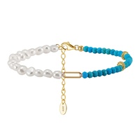 RINNTIN MPB06 Bracelets de perles d'eau douce Plaqué or 14K Bracelet demi-turquoise fait main pour femme