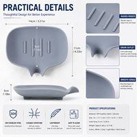 Lot de 3 porte-savons en silicone à surface lisse et forme irrégulière, auto-drainants pour douche/salle de bain, type cascade