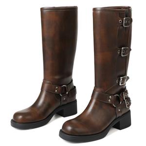 Bottes de <span class=keywords><strong>moto</strong></span> élégantes pour femmes et hommes, bottes en cuir pour pieds larges, pour l'extérieur - Product Image 3