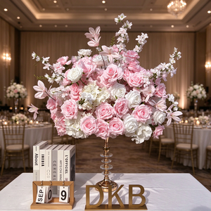Centro de Mesa de Rosas Artificiales Rosadas y Blancas de Lujo, Arreglo Floral de Seda Alto para Decoración de Mesa de Boda - Product Image 1