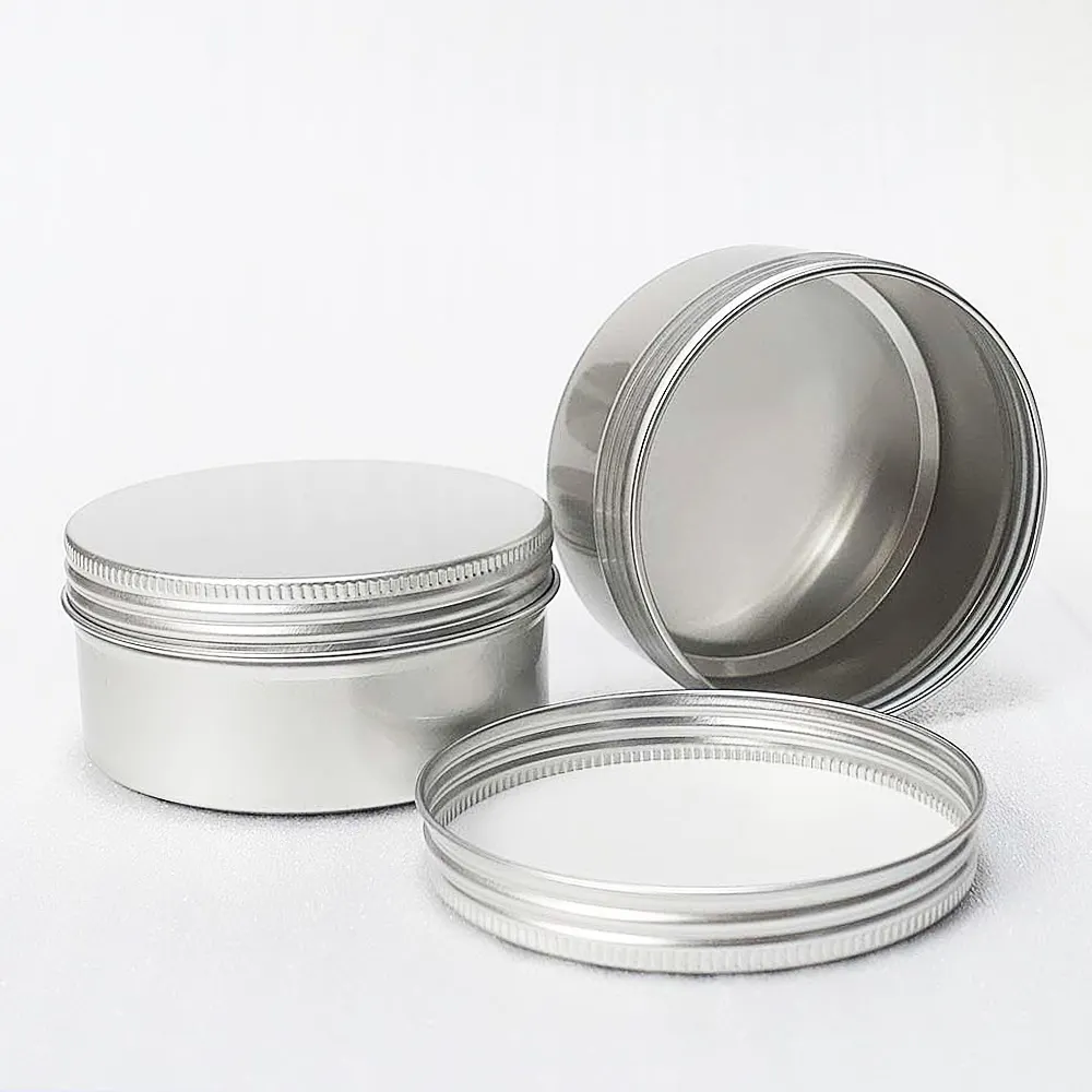 Rundschraubverschluss Aluminium-Glas 10 ml 50 ml 60 ml 100 ml 120 ml 150 ml 200 ml 2/4 Unzen Metall-Zinndose Seife Lippenbalsam Kosmetik-Kerzenbehälter