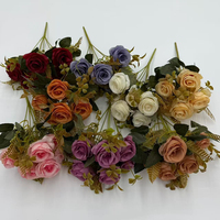Bouquet de fleurs artificielles PT-R176, magnifiques mini-roses à 6 têtes, à volants, aux couleurs d'automne, décorations pour la maison, les mariages et Thanksgiving