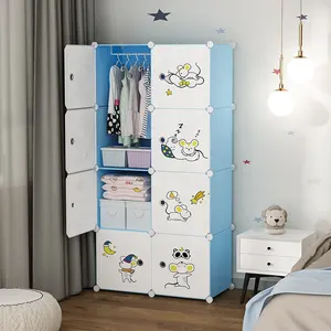Портативный пластиковый шкаф для детей, шкаф для хранения детской одежды, сине-белая дверь, современная спальня