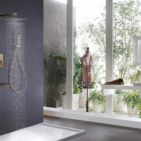 Mitigeur de douche mural en laiton brossé doré à poignée unique avec eau chaude/froide pour usage hôtelier